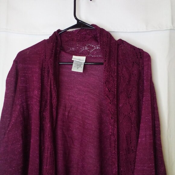 Jaclyn Smith Cardigan 3X Long Sleeve Open Front Lightweight Crochet Lace Purple - Picture 4 of 16